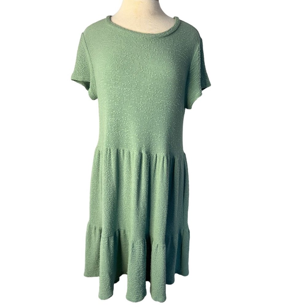 Rolla Coaster Baby Doll Dress Large Green Short Sleeve Round Neck Stretchy Layer